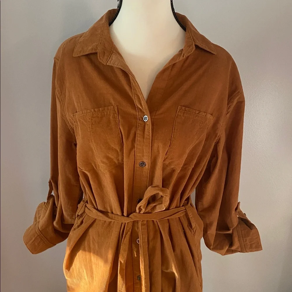 Lucky brand fine corduroy dress size medium pockets tie waist - Picture 3 of 11
